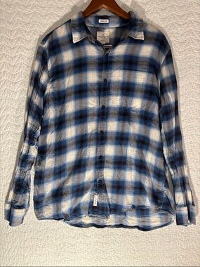 American Eagle Outfitters Blue and White Plaid Button-Down Shirt - Lightweight